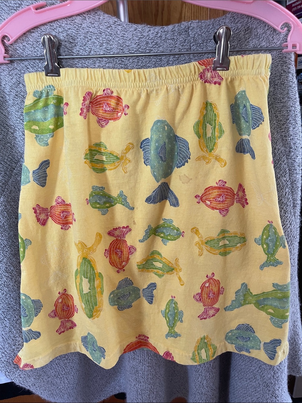 fresh produce Yellow Multicolor Fish Print Skirt Size Small